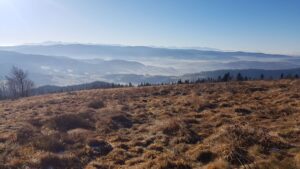 Polana na szczycie z widokiem na Tatry